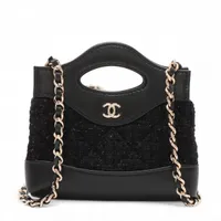 シャネル カメリア ツイード×レザー チェーンショルダーバッグ