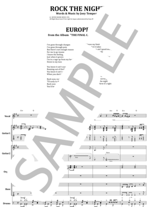 楽譜】EUROPE / ロック・ザ・ナイト バンド・スコア 楽譜 / EUROPE