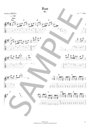 楽譜】RUN エレキギタースコア タブ譜 / B'z (エレキギター / 中〜上級