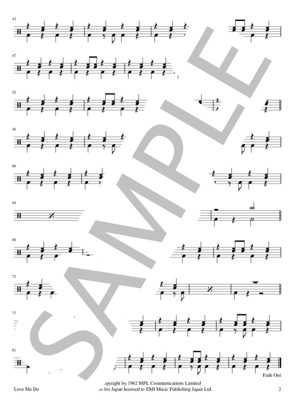 楽譜】Love Me Do / The Beatles ドラム譜 / THE BEATLES (ドラム