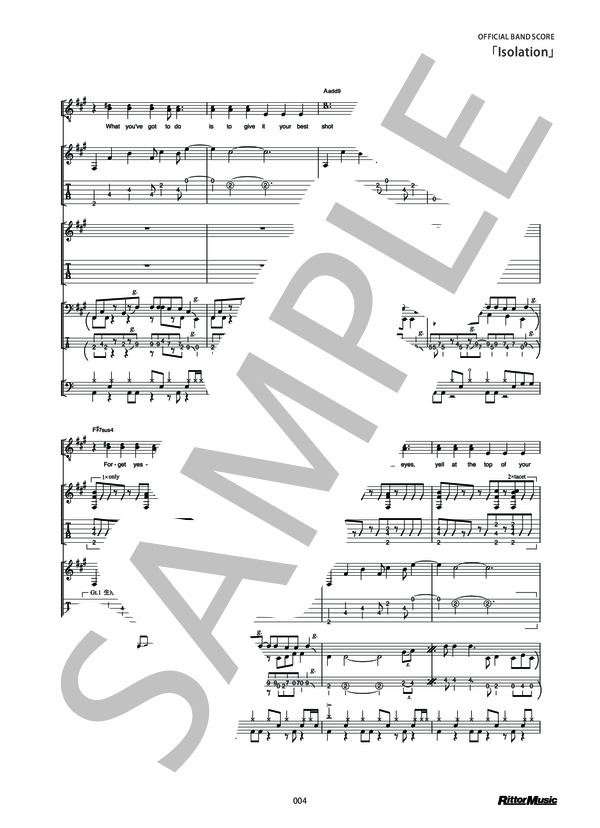 楽譜】Isolation / OFFICIAL BAND SCORE / Nothing's Carved In Stone
