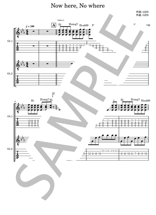 楽譜】Now here, No where / 04 limited sazabys (エレキギター / 中級