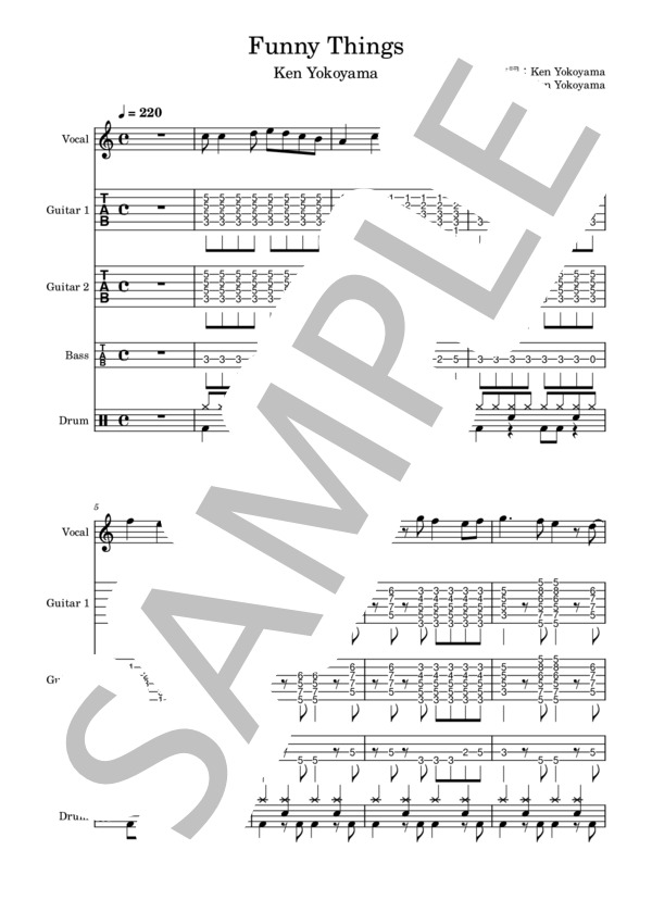 楽譜】Funny Things / Ken Yokoyama (バンドスコア / 中級) - Piascore