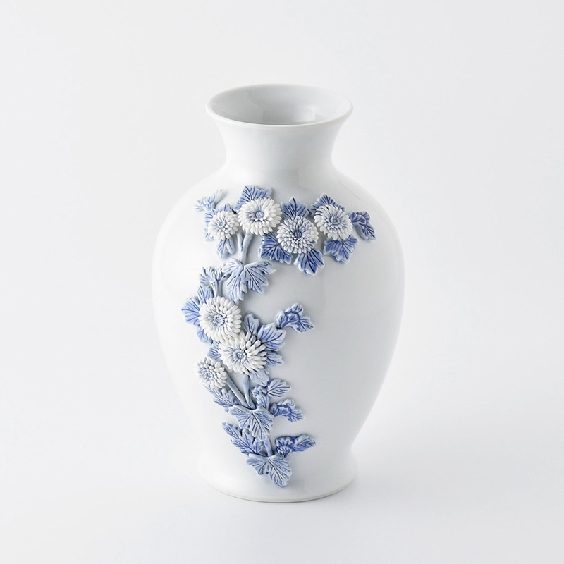 平戸洸祥団右ヱ門窯】平戸菊花飾 染付 花瓶 | 三川内焼オンライン