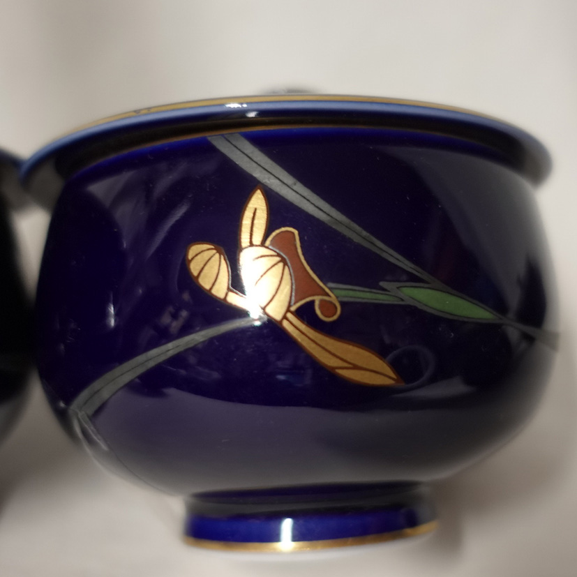 香蘭社 蓋つき湯呑 欄 瑠璃色金縁 5客 | WE21ジャパン