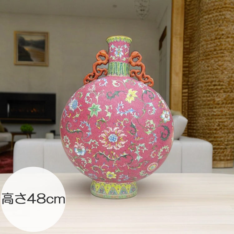 楽天市場】景徳鎮 粉彩花文扁壺 全高49cm 中国 陶磁器 希少 花生 工芸