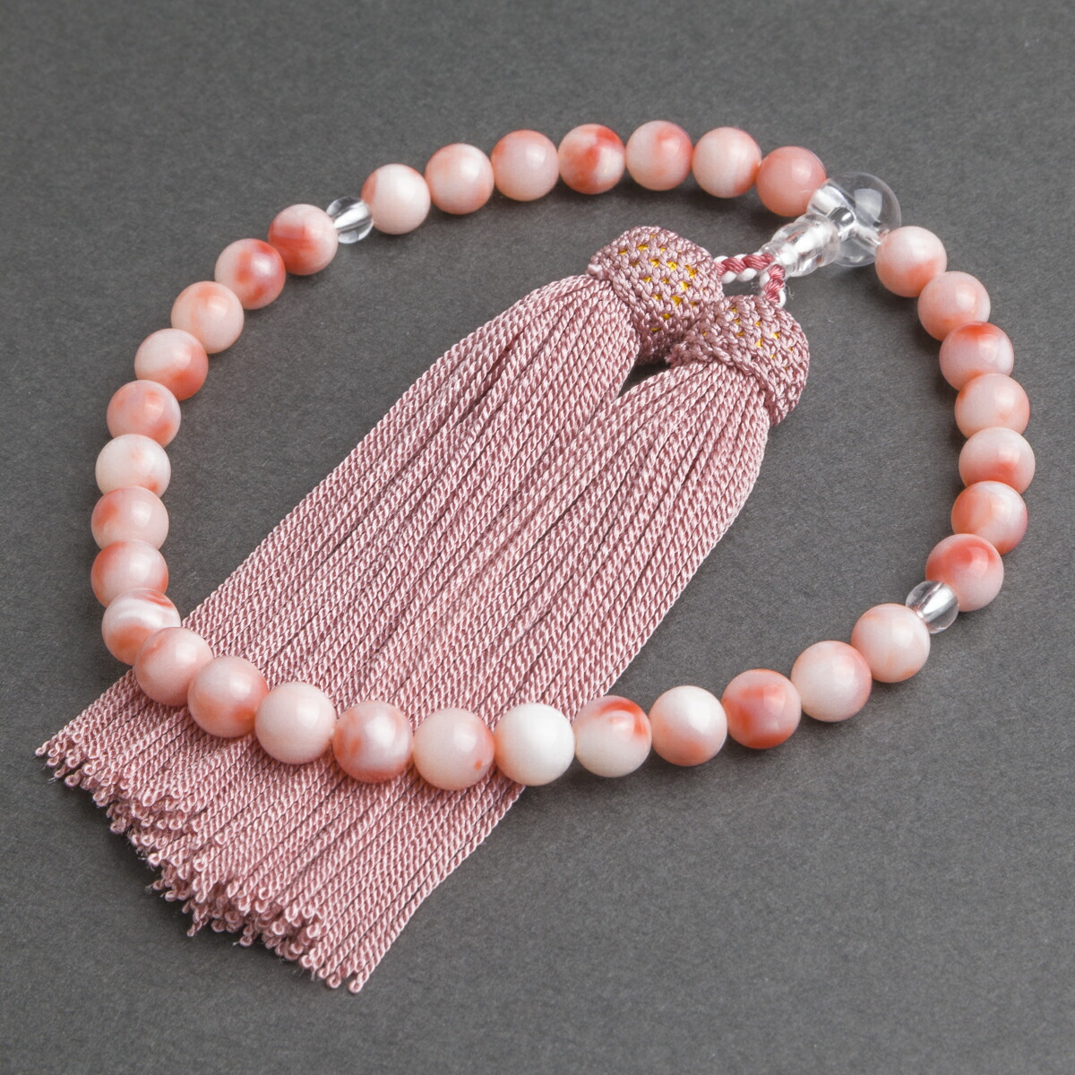 楽天市場】【日本製 数珠】 女性用 深海珊瑚 約8mm 本水晶入 正絹房