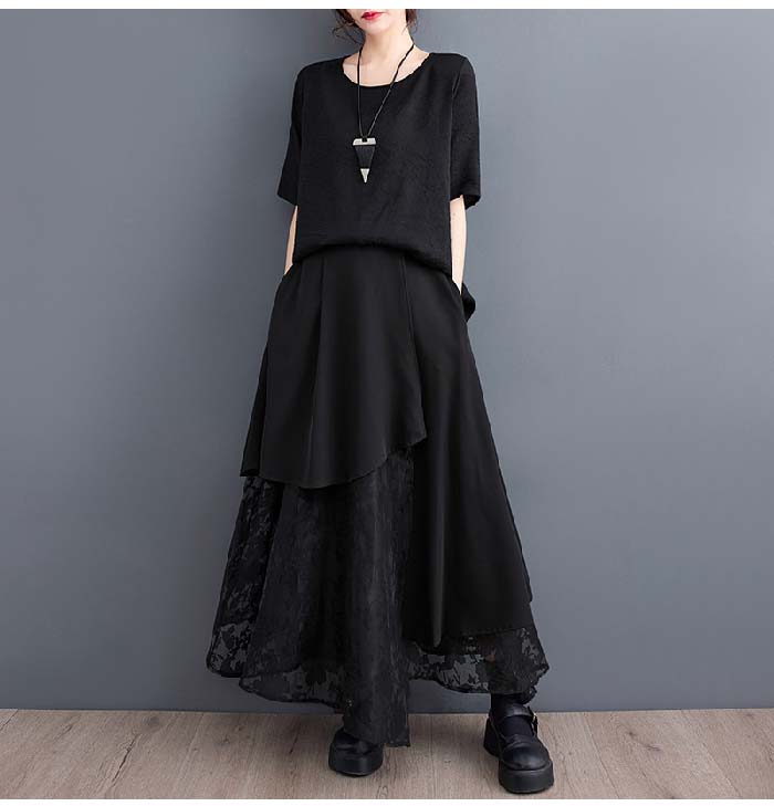 楽天市場】スカート 異素材切り替え レース アシンメトリー スカート