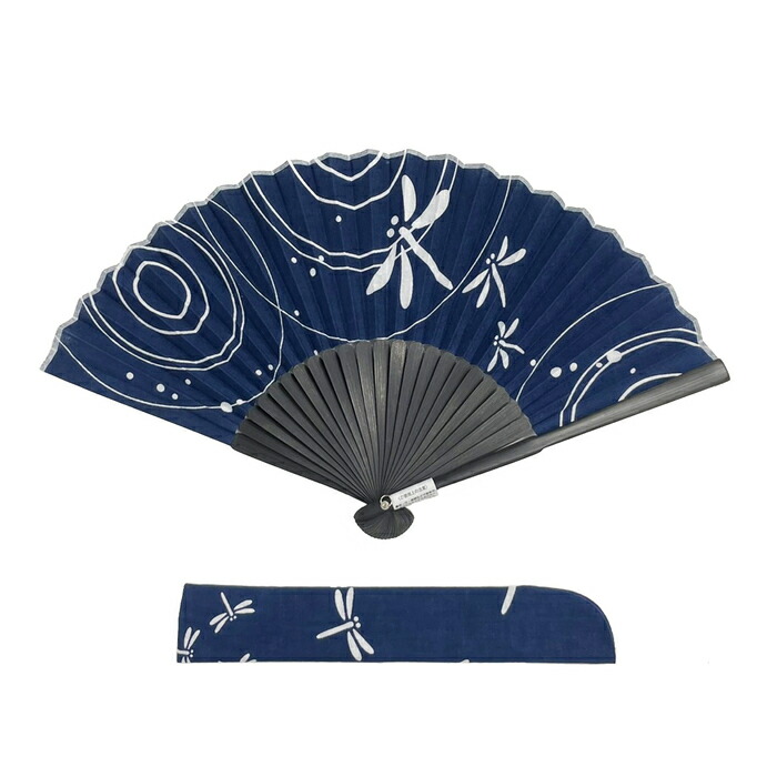 楽天市場】手ぬぐい扇子「水辺のトンボ 紺」布製／ケース付き／ギフト