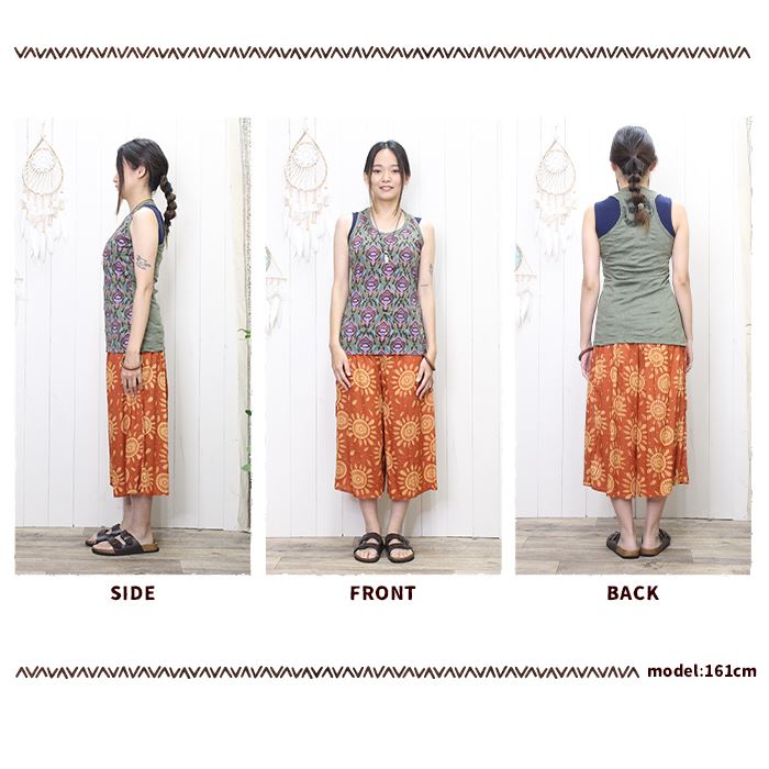 タイパンツ ワイド ガウチョ ハーフ ！さらさら レーヨン エスニック柄