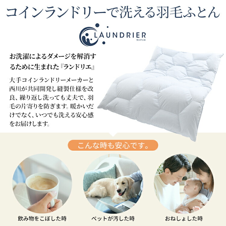 楽天市場】西川 羽毛布団 コインランドリー対応 ランドリエ シングル