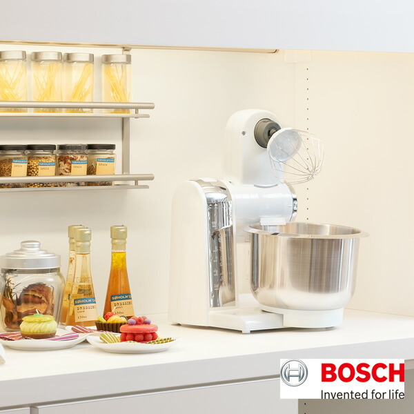 箱付きホワイト キッチンミキサー BOSCH 2回使用 プラボウル付き 家庭で使えるスタンドミキサー！Bosch(ボッシュ)コンパクトキッチン