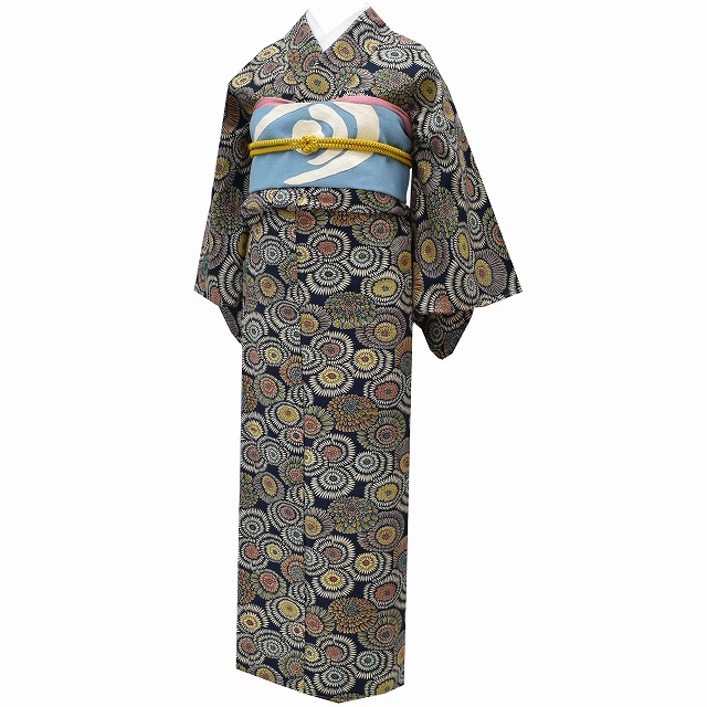 20%OFF☆P10倍／リサイクル着物 紬 名古屋帯 セット 交織 袷 仕立て