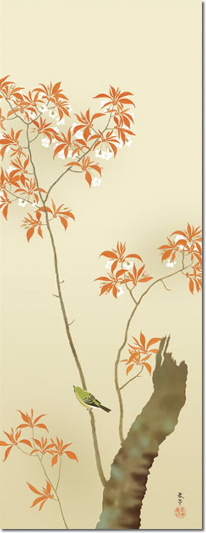 掛け軸-春の花鳥/菱田 春草(尺五) 床の間 和室 お洒落 モダン はるのか