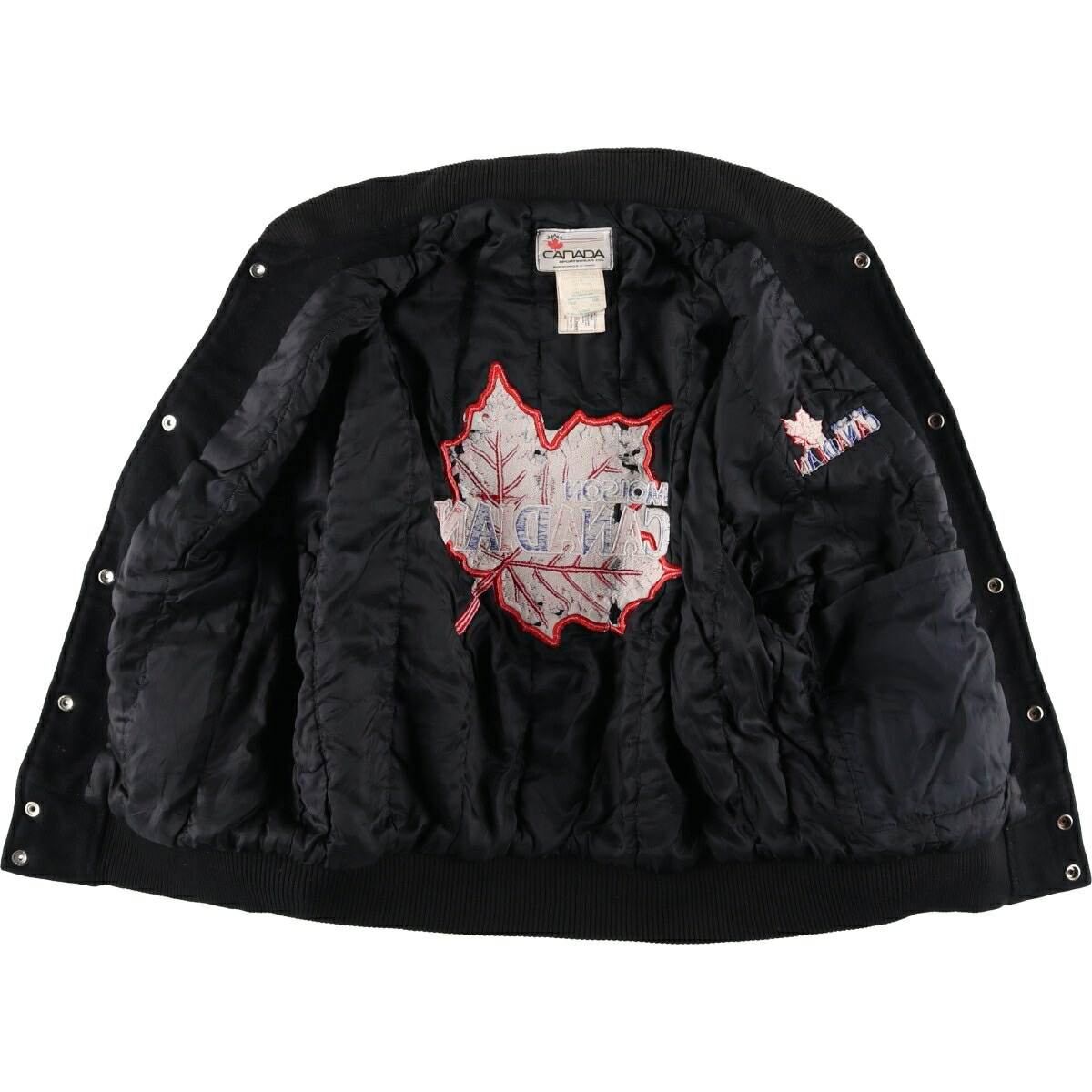 古着 90年代 CANADA SPORTSWEAR 袖革ウールボタンスタジャン バー