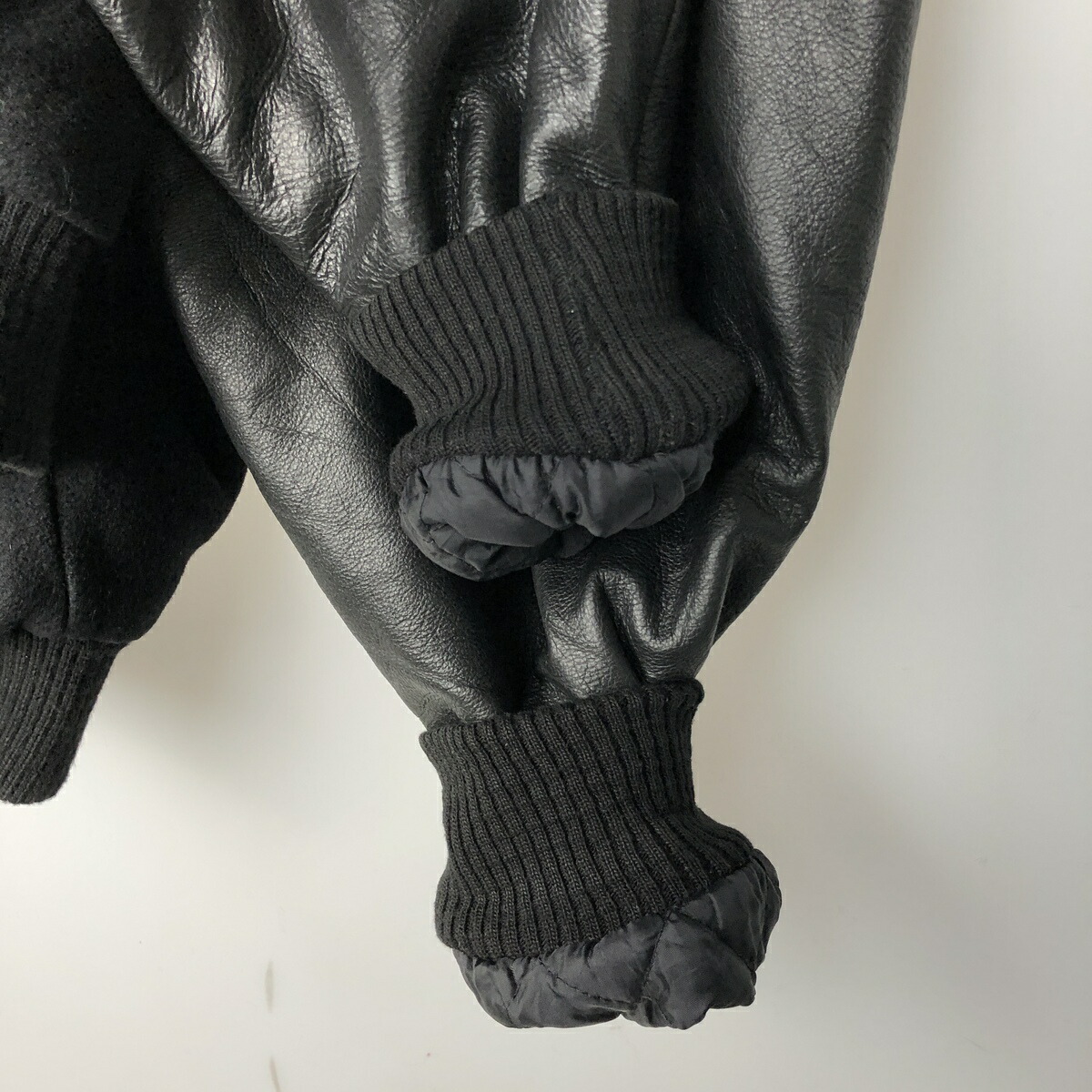 古着 90年代 NEW LANDER 中綿入り 袖革ウールボタンスタジャン バー