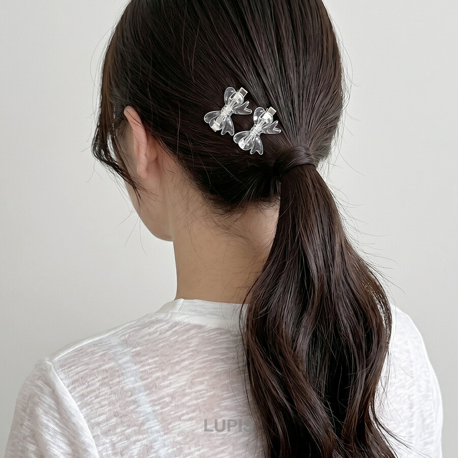 クリアリボンミニヘアクリップ - ヘアアクセサリーを激安で通販販売