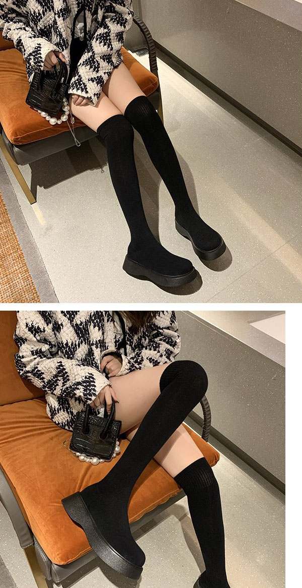 楽天市場】ニーハイソックス ロングブーツ ストレッチブーツ 厚底