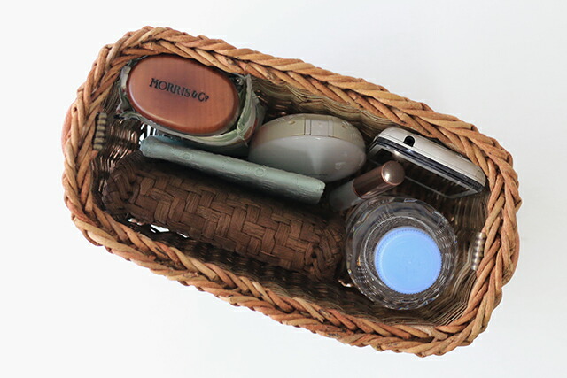 あけびショルダーバッグ(国産/並編み/リネン巾着袋)(約)幅21×マチ10