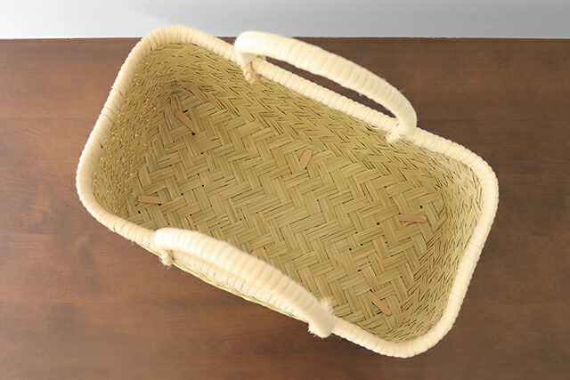 スズ竹市場かご(岩手県鳥越竹細工/籐ハンドル/力竹入り/ミニサイズ)(約