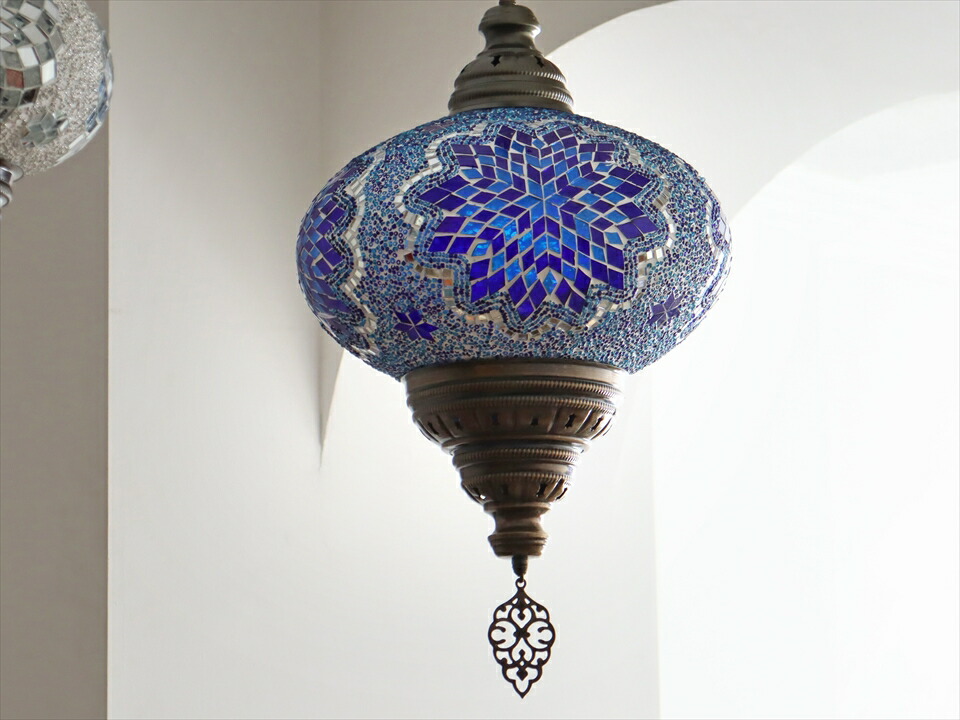 楽天市場】トルコ モザイクペンダントランプ 直径33cm 全高93cm ブルー