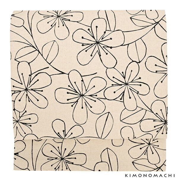 木綿名古屋帯「ベージュ 花」 木綿帯 八寸名古屋帯 コットン名古屋帯