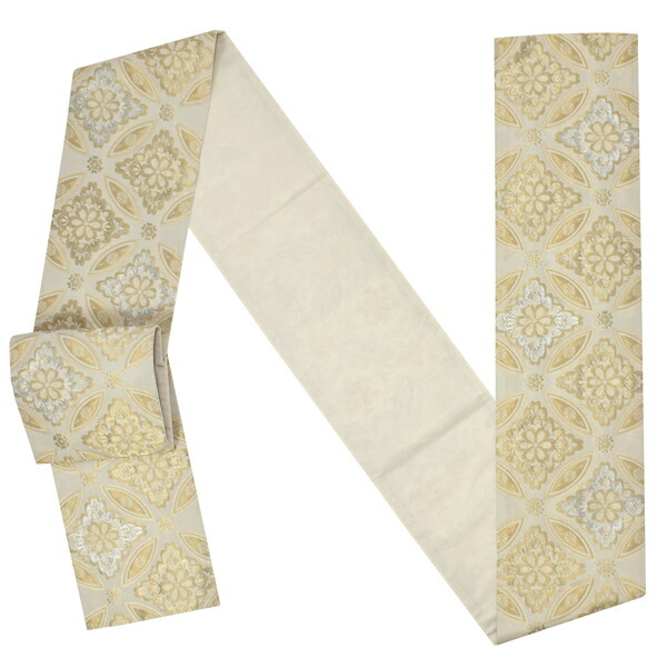 礼装向け 袋帯 単品 お仕立て上がり「ベージュゴールド 七宝花菱