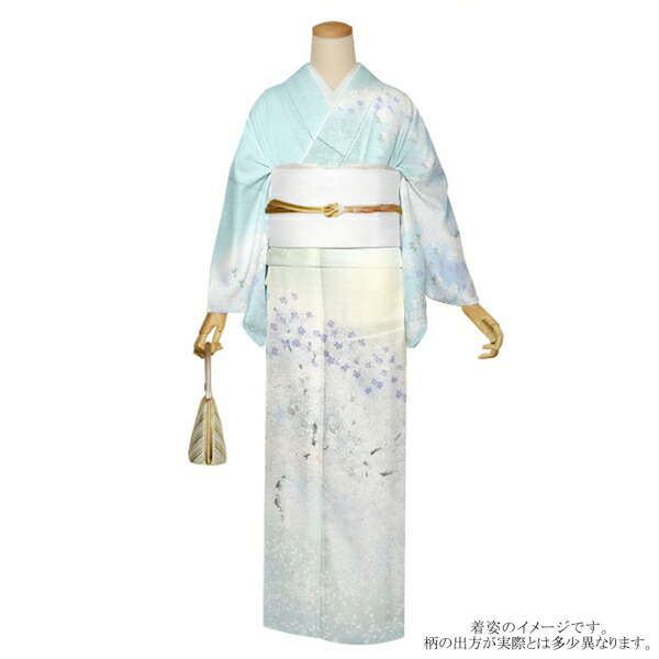 正絹 袷 訪問着 桜吹雪 水色