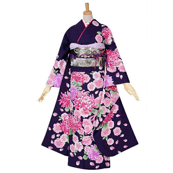 楽天市場】【成人式 振袖 レンタル】RS1042 正絹 紺 桜と菊花フル
