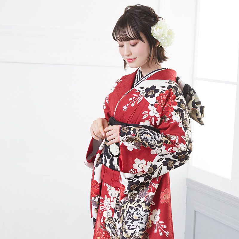楽天市場】【成人式 振袖 レンタル】RS1358 正絹 赤 豪華金彩 牡丹桜