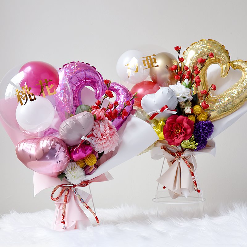 楽天市場】卒業式 花束 和ブーケ バルーン 名入れ ピンク/パープル