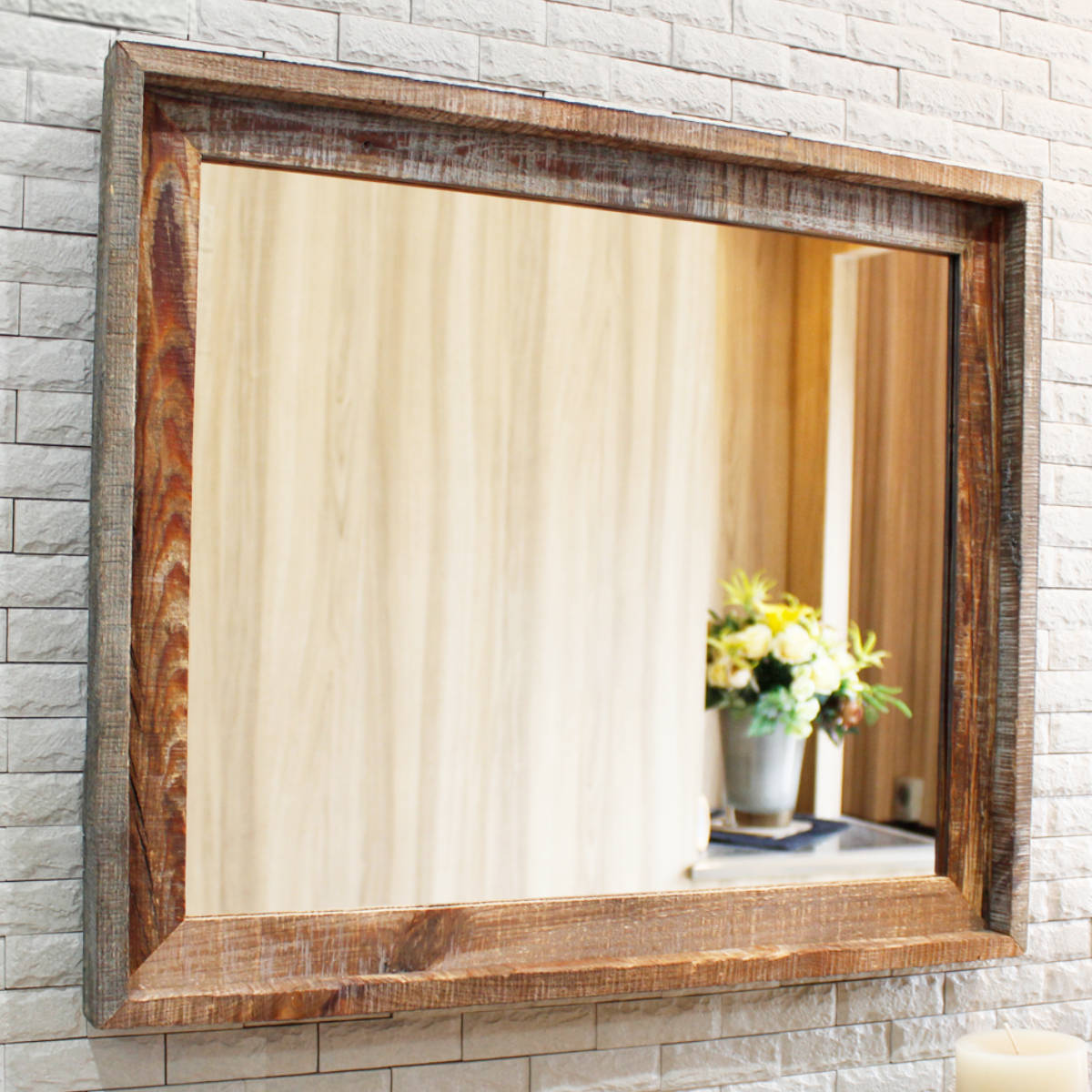 楽天市場】ウォールミラー 44.5×52.5cm ヴィンテージ 古木材