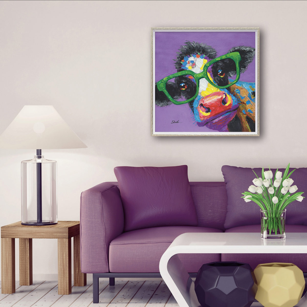 楽天市場】アートパネル オイルペイントアート 『カウ グラス』 63