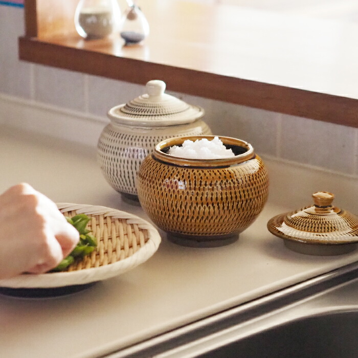 小鹿田焼 小袋窯 3合壺 飴釉飛びかんな | 食器と料理道具の専門店