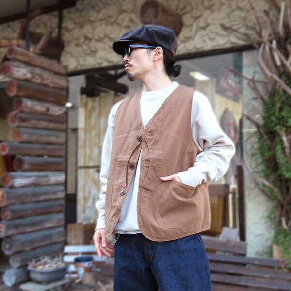 TCBJEANS TCBジーンズ ベスト Huntsman Vest Neppy Brown Herringbone