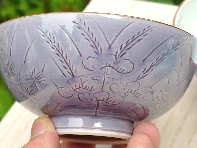 むらさき野夫婦湯呑と夫婦茶碗セット 昇峰 - 京焼清水焼 松韻堂