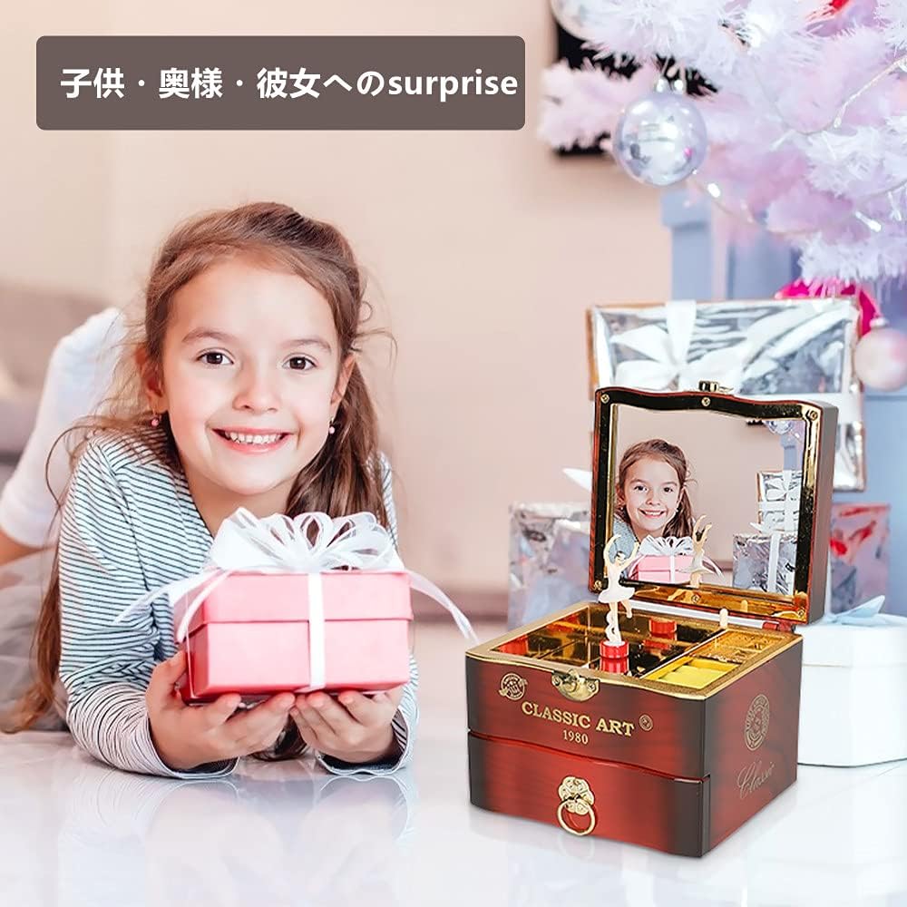 楽天市場】オルゴール 音楽ボックス 回転 引き出し 鏡付き かわいい