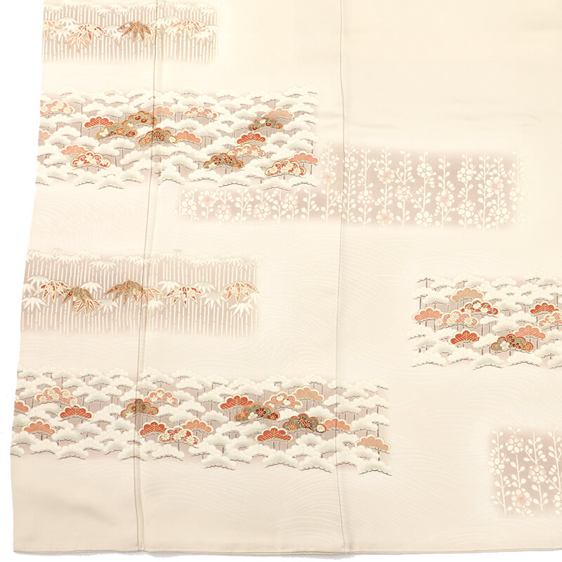 中古】 色留袖 訪問着仕立て 一つ紋 違い鷹の羽 袷 レディース 正絹 白