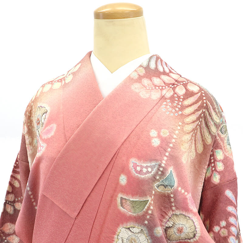 中古】 訪問着 長襦袢付き 2点セット 袷 レディース 正絹 ピンク