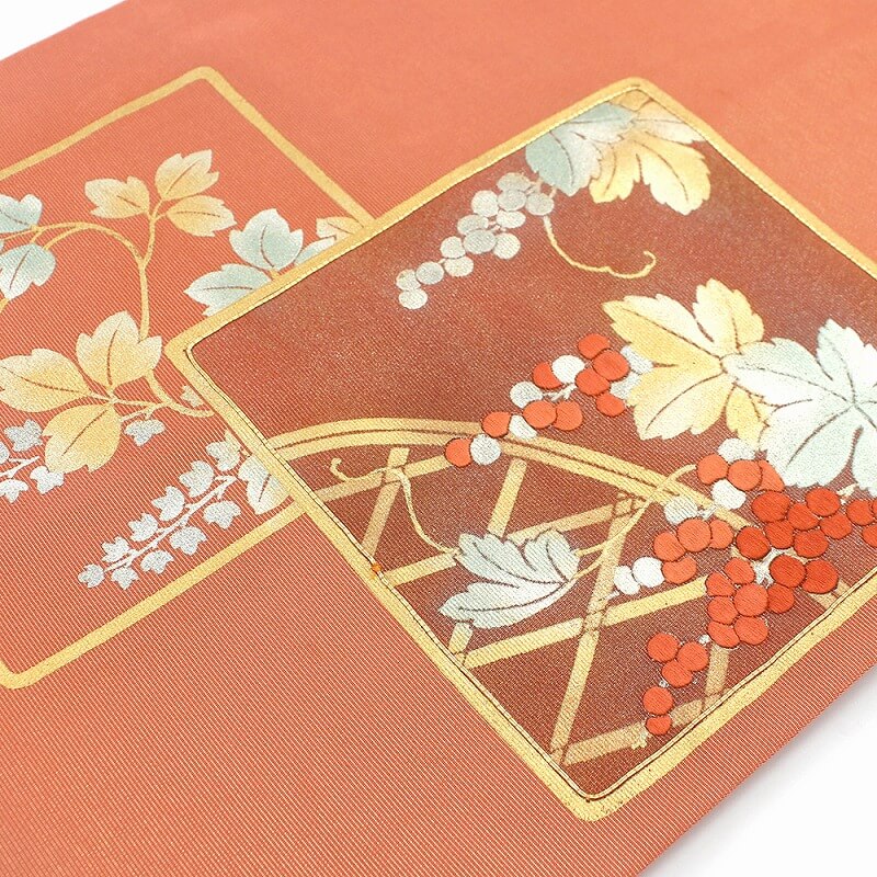 中古】 名古屋帯 九寸名古屋帯 リサイクル レディース 正絹 オレンジ