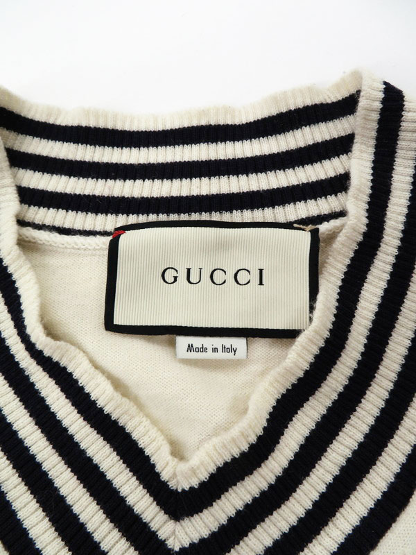 GUCCI】【ビー刺繍Vネックチルデンニット】【イタリア製】【トップス