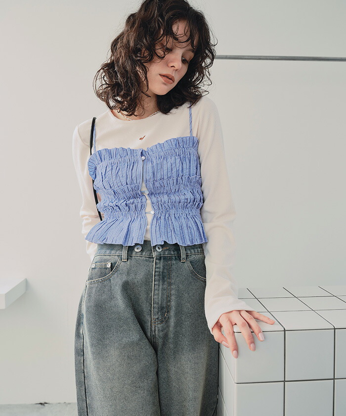 楽天市場】シャーリングフリルビスチェキャミソール トップス