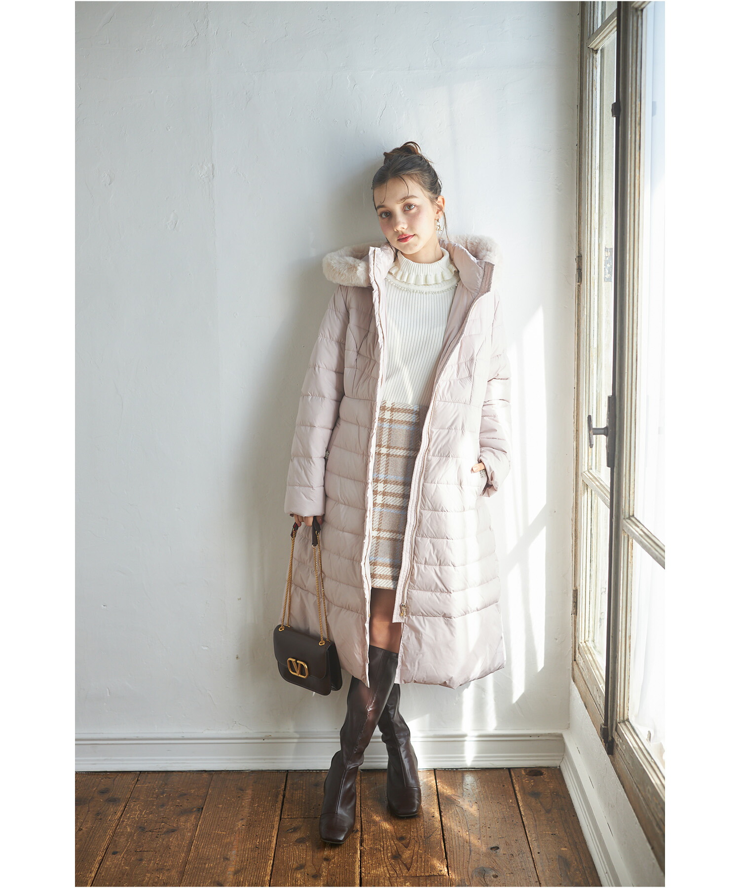 取り外し可能なファー付きマイクロファイバーロングコート