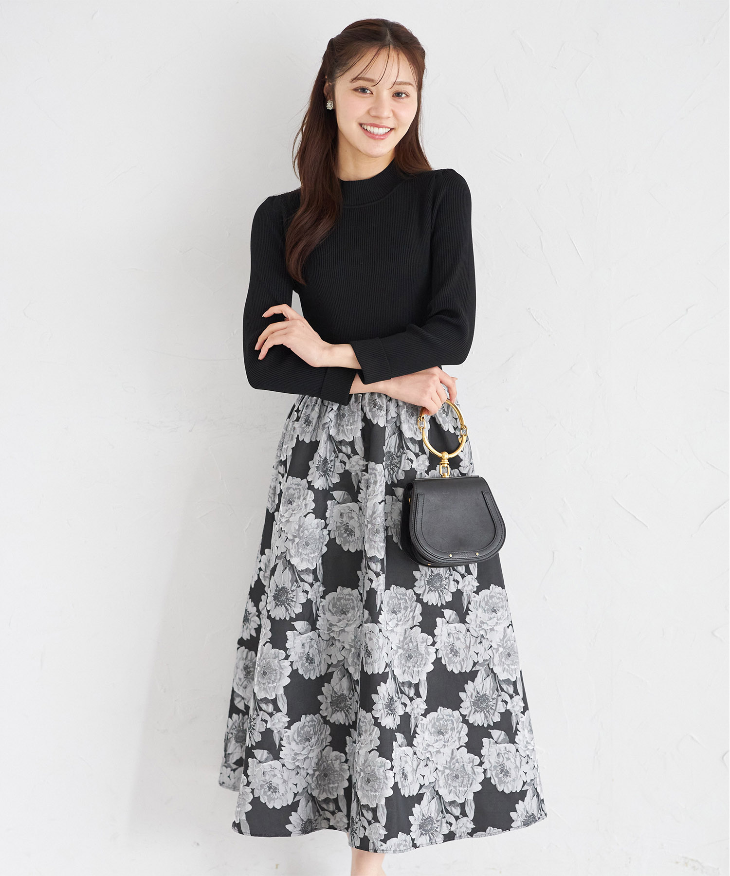 フラワージャガードドッキングニットワンピース