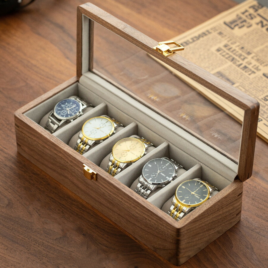 楽天市場】腕時計ケース 木製 無垢材 ウォールナット 天然木 ガラス天