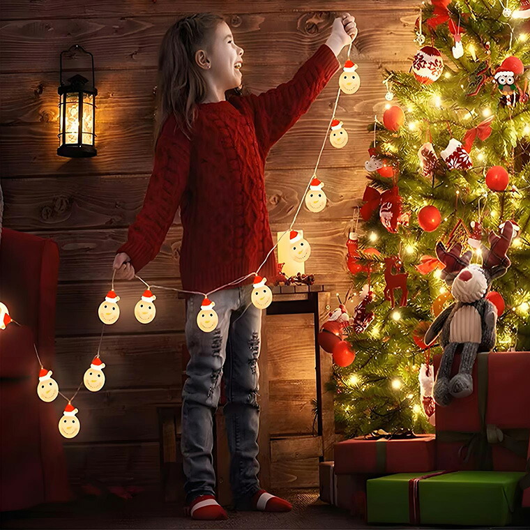 クリスマス飾り 電飾 スノマン 電池式 ガーランド ライト 20球 長さ3m