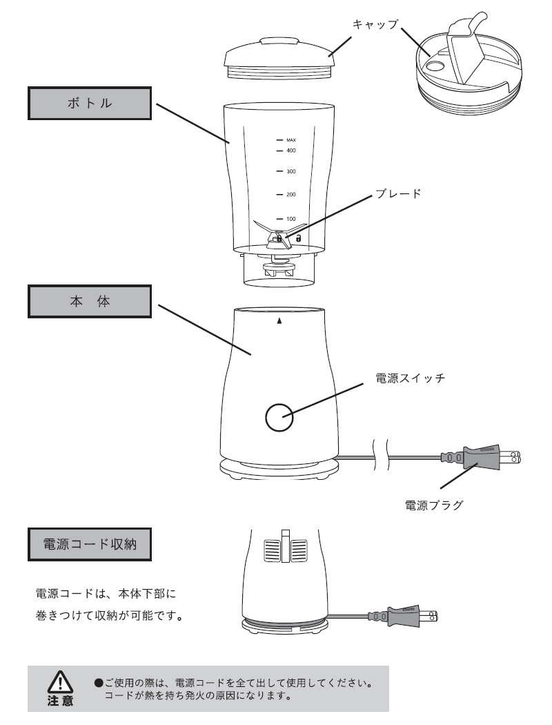 ユアサプライムス.com｜ベルソス ミニブレンダー 450ml VS-KE55 ハンド