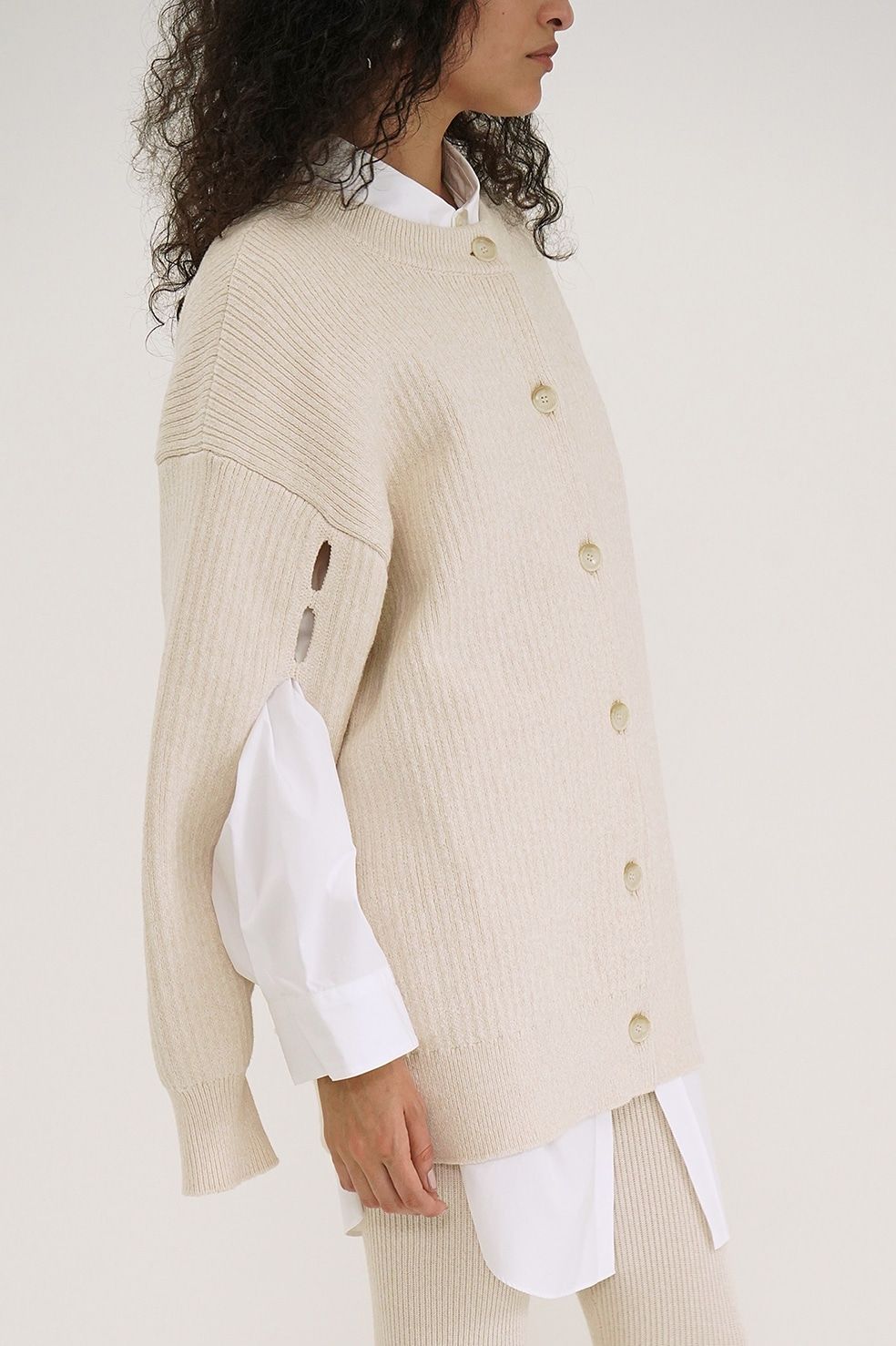 CLANE - ダブルフェイス ニットカーディガン - FACE COLOR MIX HOLE