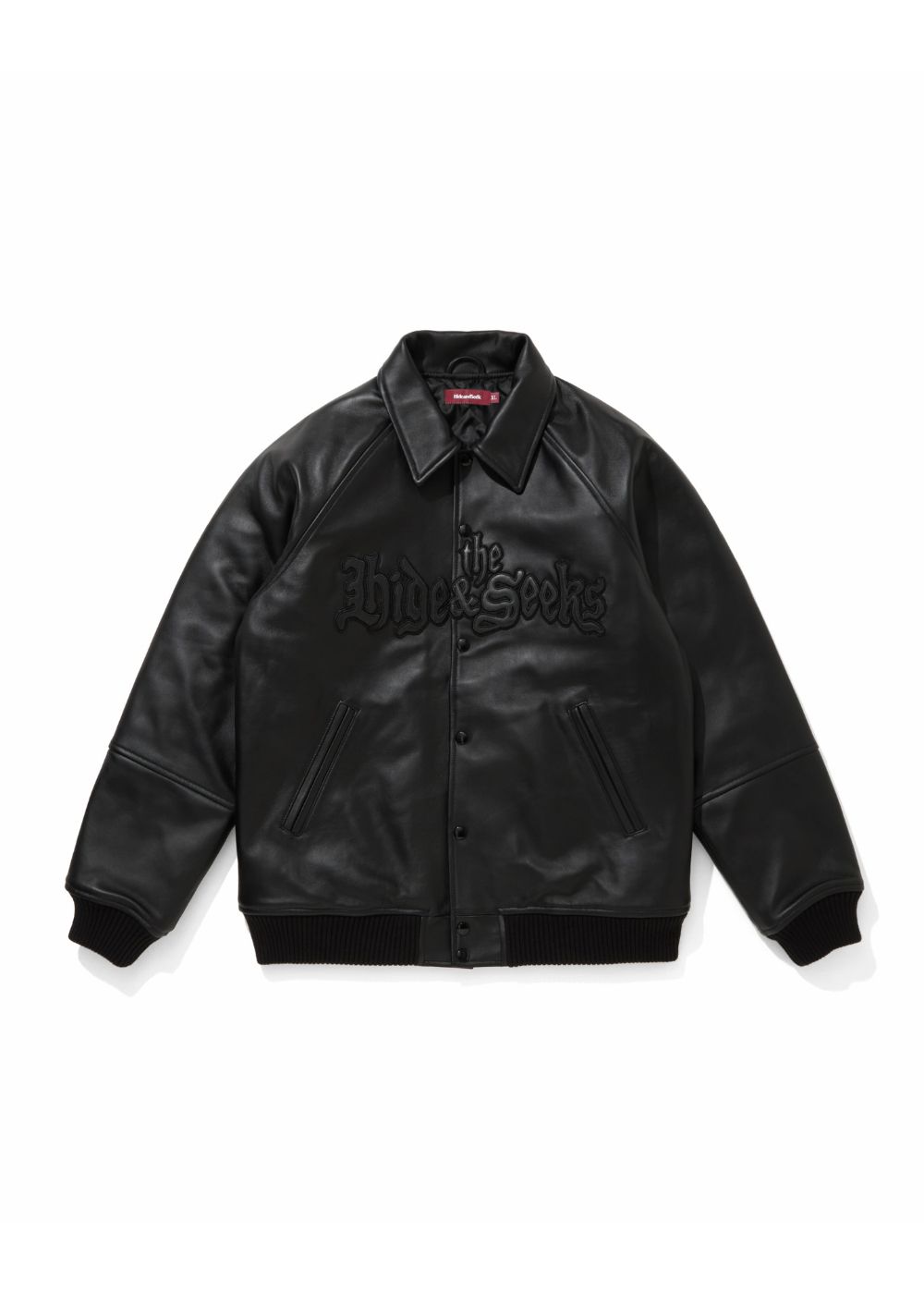 HIDE AND SEEK - Leather Varsity Jacket (BLACK/BLACK) / 西浦徹