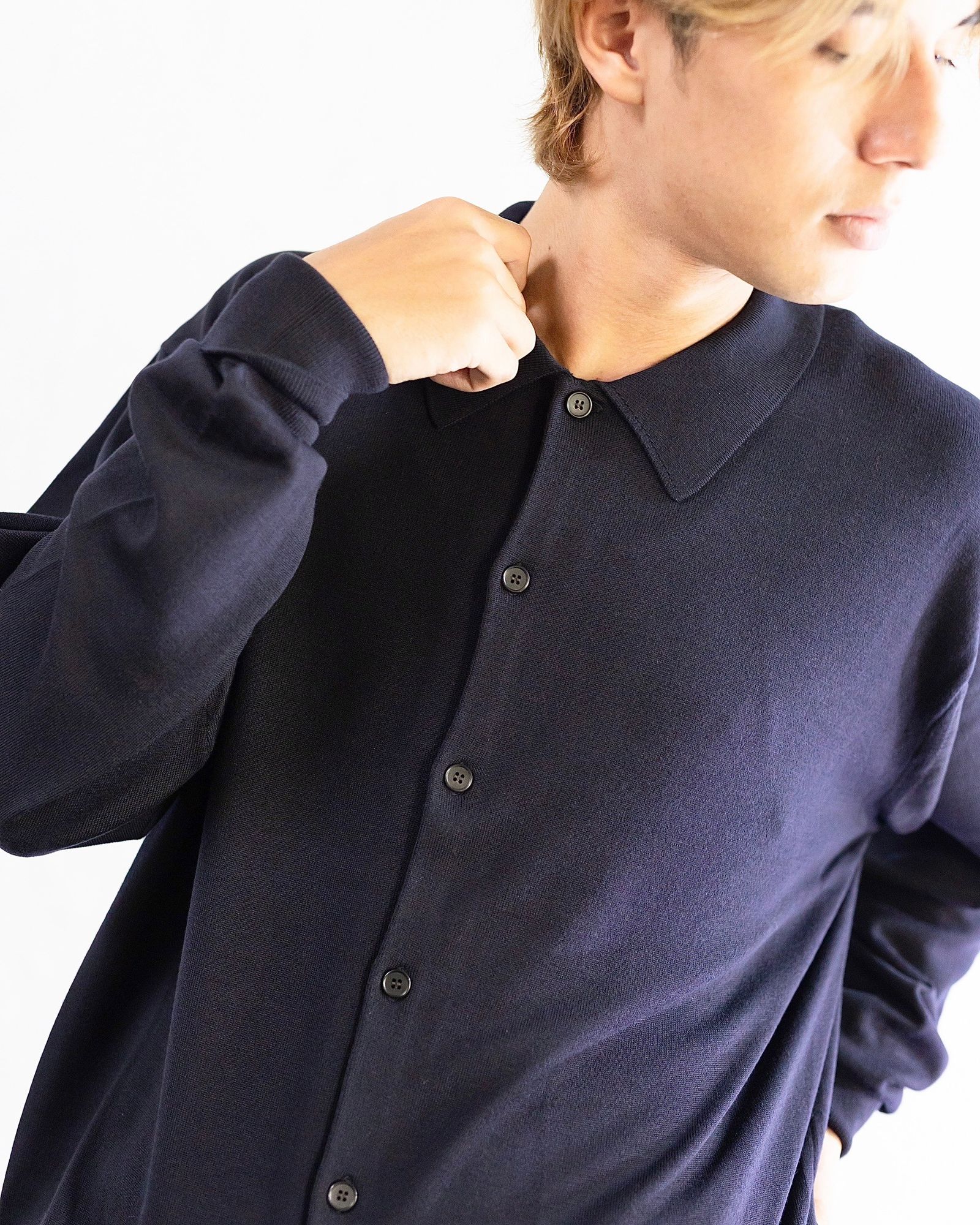 A.PRESSE Wool Knit Polo Collar Cardigan(NAVY) 8月10日(土)新作発売